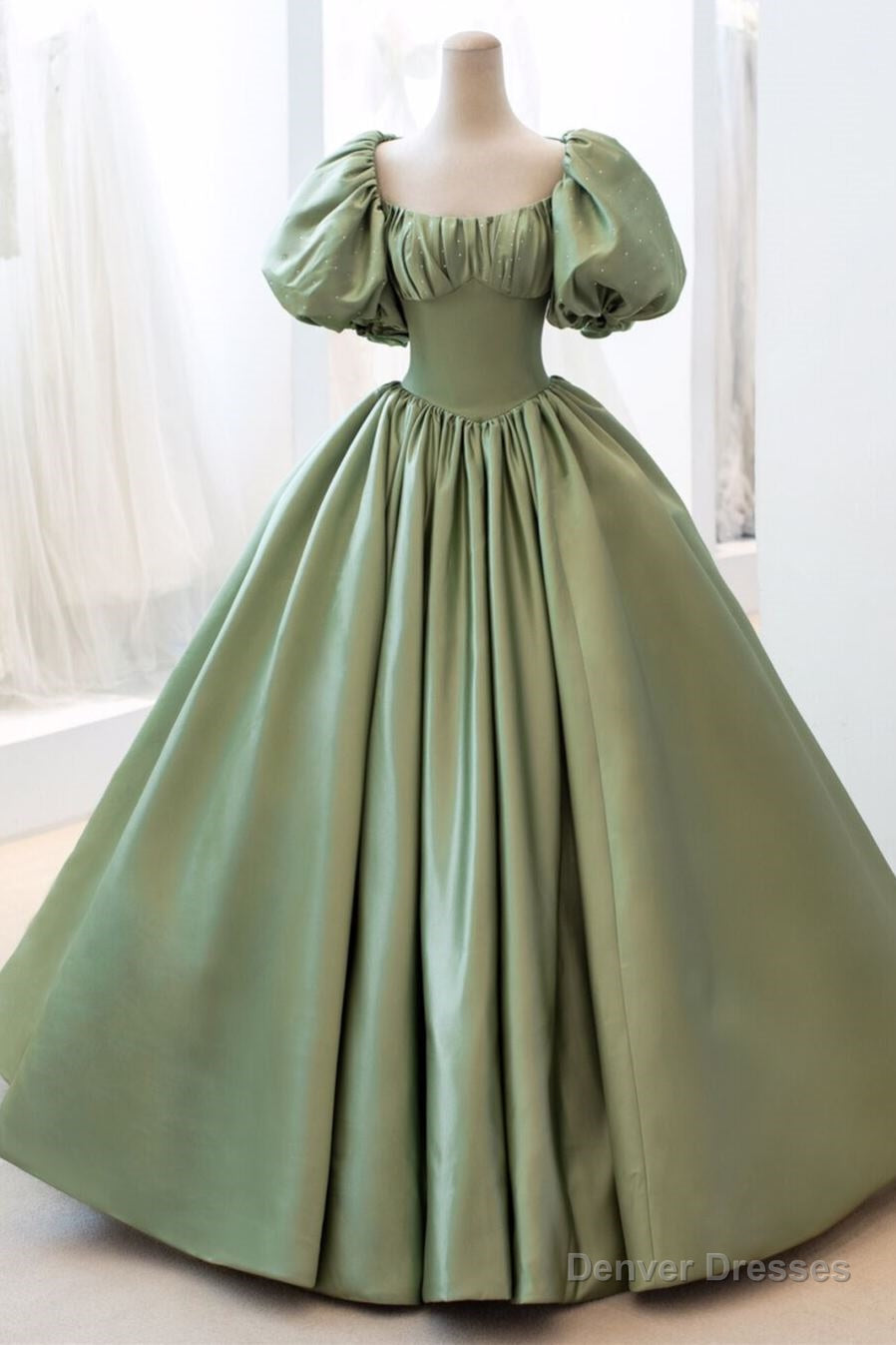 Sage Green Ball Gown with Short Bell Sleeves Main image