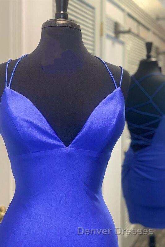 Tight Royal Blue Short Party Dress with Spaghetti Straps Secondary image