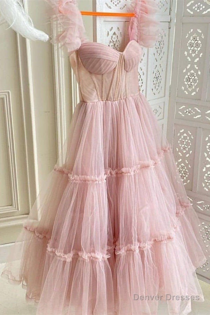 Chic Pink Tulle Midi Length Party Dress Main image