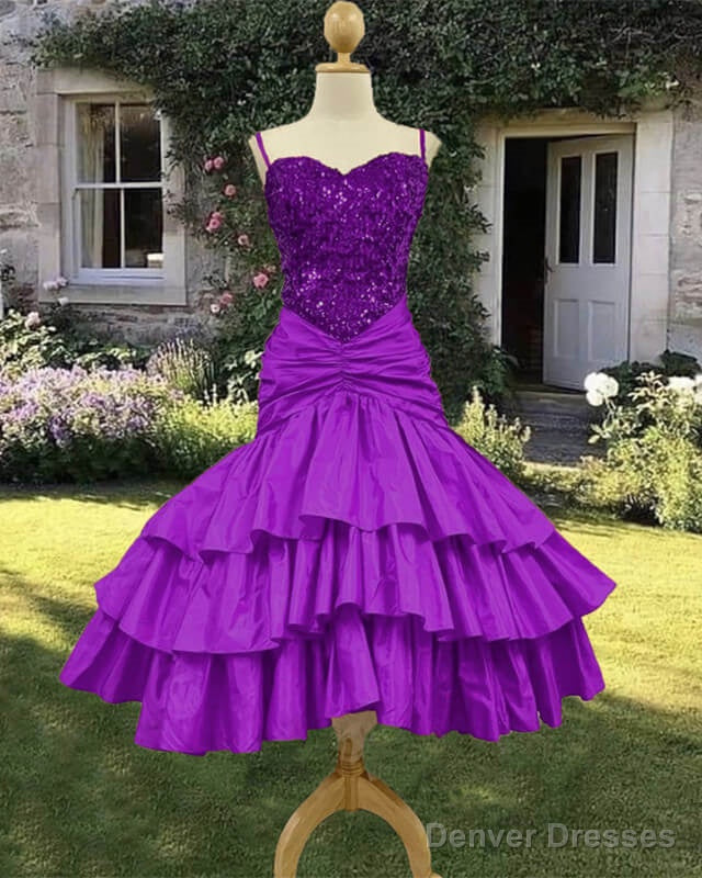 80S Purple Sequin Ruffles Party Dress Main image