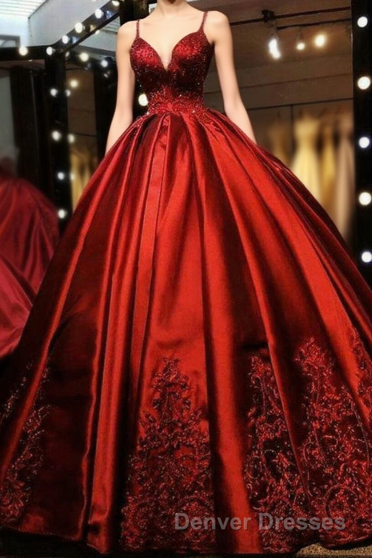 Gorgeous Spaghetti Straps Sweetheart With Lace Appliques Ball Gown Prom Dress Main image