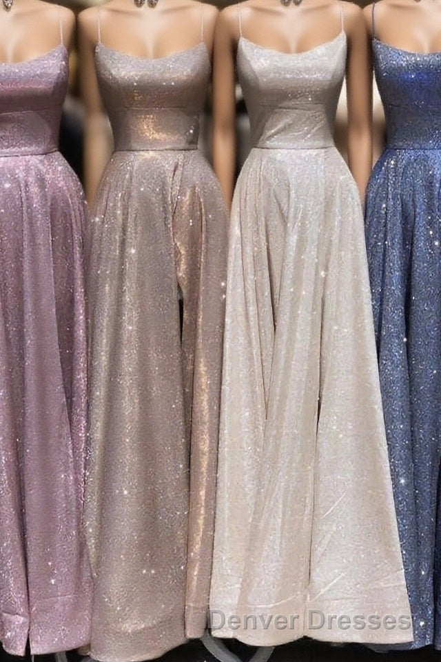 A-Line Sparkle Split Backless Evening Dress  Long Prom Dress With Pocket Main image