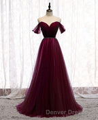 Simple Sweetheart Tulle Off Shoulder Long Prom Dress, Tulle Formal Dress