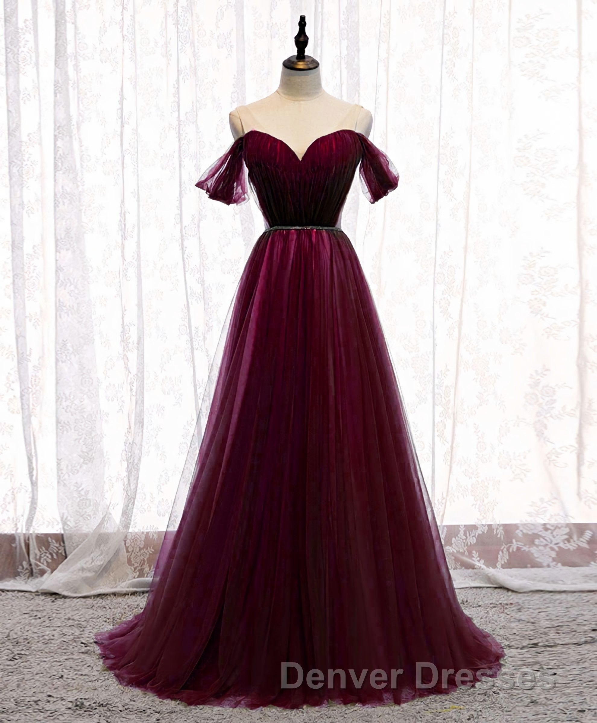 Simple Sweetheart Tulle Off Shoulder Long Prom Dress, Tulle Formal Dress