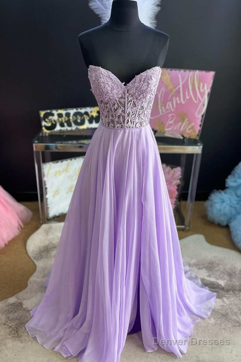 Lilac Applique Strapless A-Line Long Prom Dress Main image