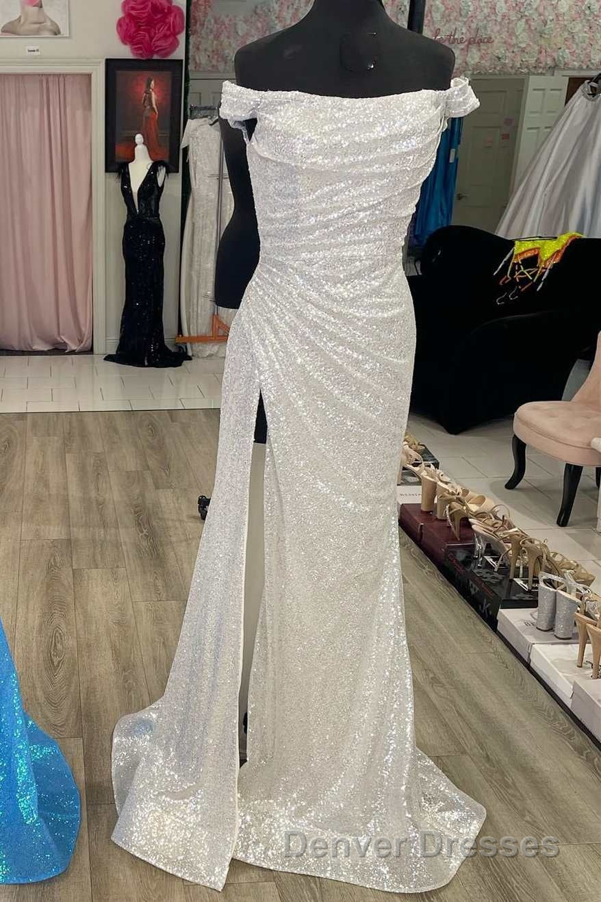 Blue Sequin Off-the-Shoulder Mermaid Long Prom Dress with Slit Secondary image