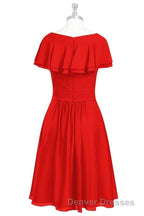 Red Chiffon V-Neck Ruffled A-Line Short Bridesmaid Dress