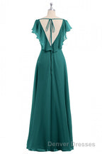 Wine Red Chiffon Backless Ruffled Sleeve Long Bridesmaid Dress