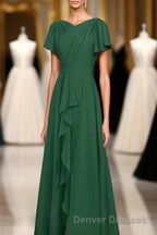 Hunter Green Chiffon Ruffled Long Bridesmaid Dress