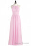 Pink Chiffon Halter Sleeveless A-Line Long Bridesmaid Dress