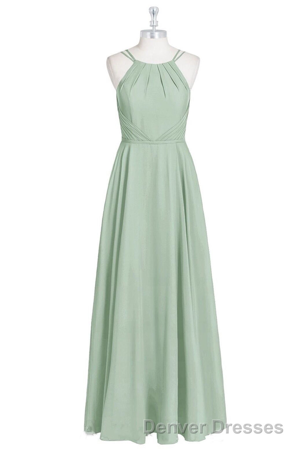 Sage Green Chiffon Halter A-Line Long Bridesmaid Dress