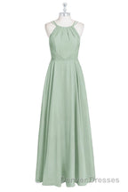 Sage Green Chiffon Halter A-Line Long Bridesmaid Dress