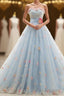 Charming Light Blue Tulle Sweetheart Ball Gown Court Train Wedding Dress