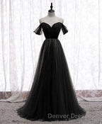 Simple Sweetheart Tulle Off Shoulder Long Prom Dress, Tulle Formal Dress