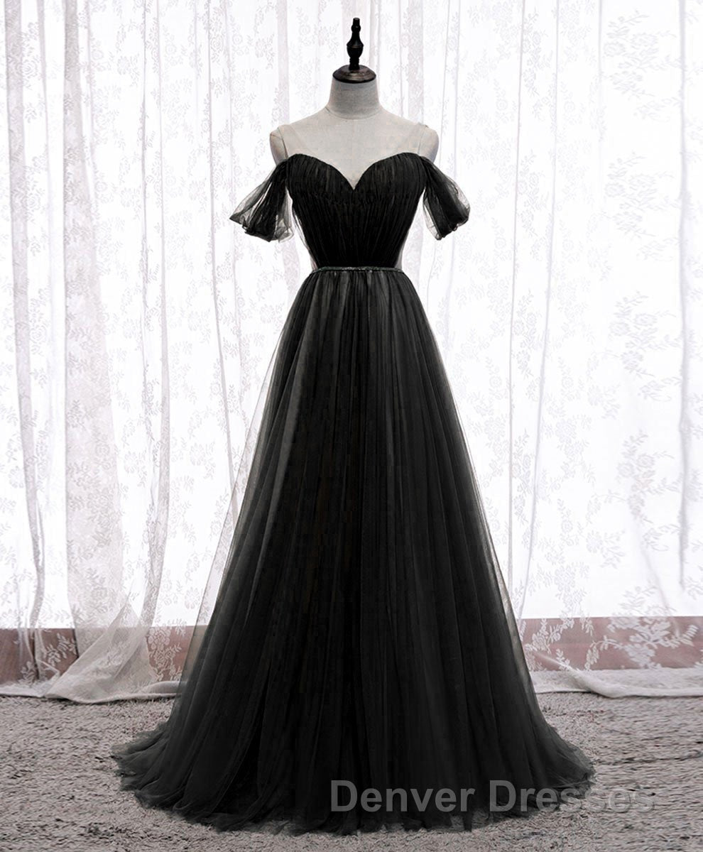 Simple Sweetheart Tulle Off Shoulder Long Prom Dress, Tulle Formal Dress