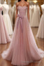 Simple Pink Tulle Long Prom Dress, Pink Tulle Formal Dress, 1