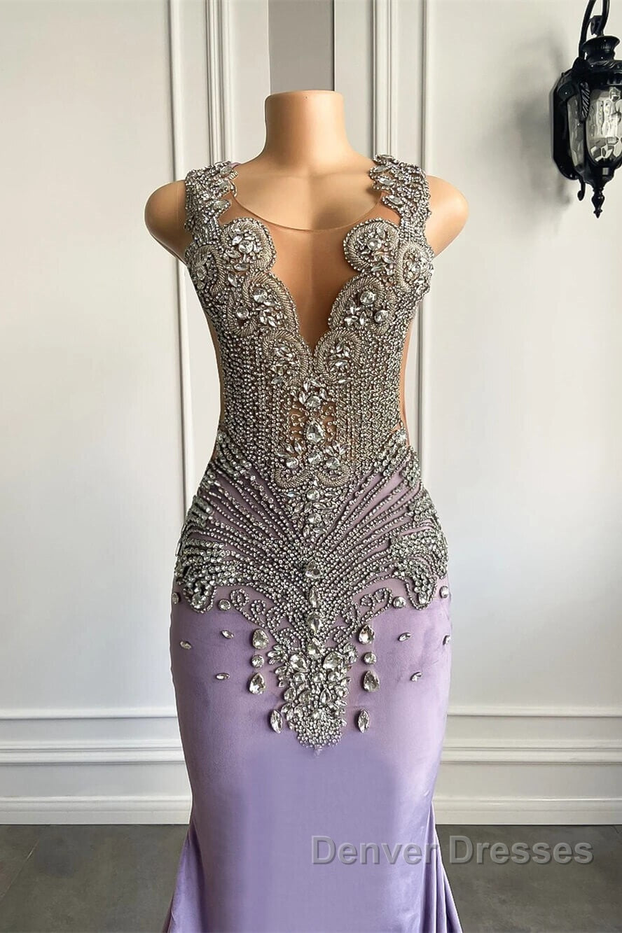 Lilac Mermaid Prom Dress with Scoop Neckline Sleeveless and Crystal Beadings Secondary image