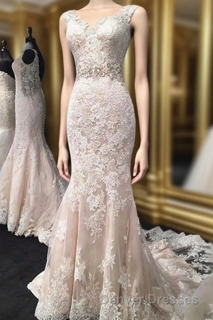 Charming Mermaid Trumpet Sleeveless Lace Appliques Wedding Dress Main image