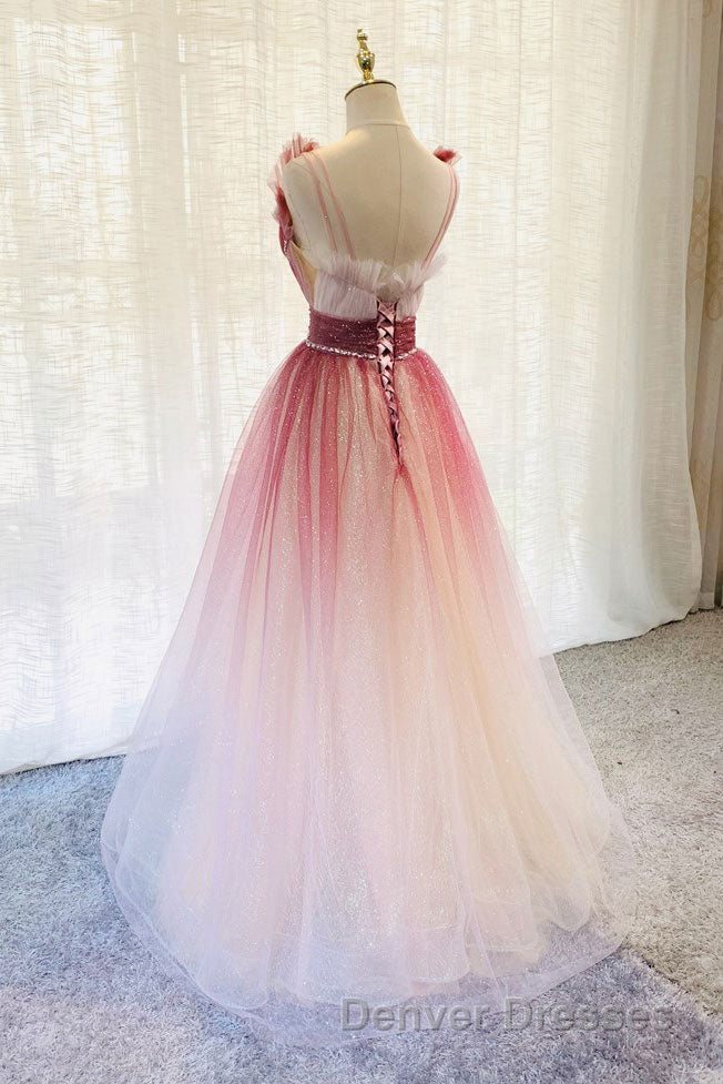 A-Line Burgundy V Neck Tulle Sequin Long Prom Dress Burgundy Evening Dress Secondary image
