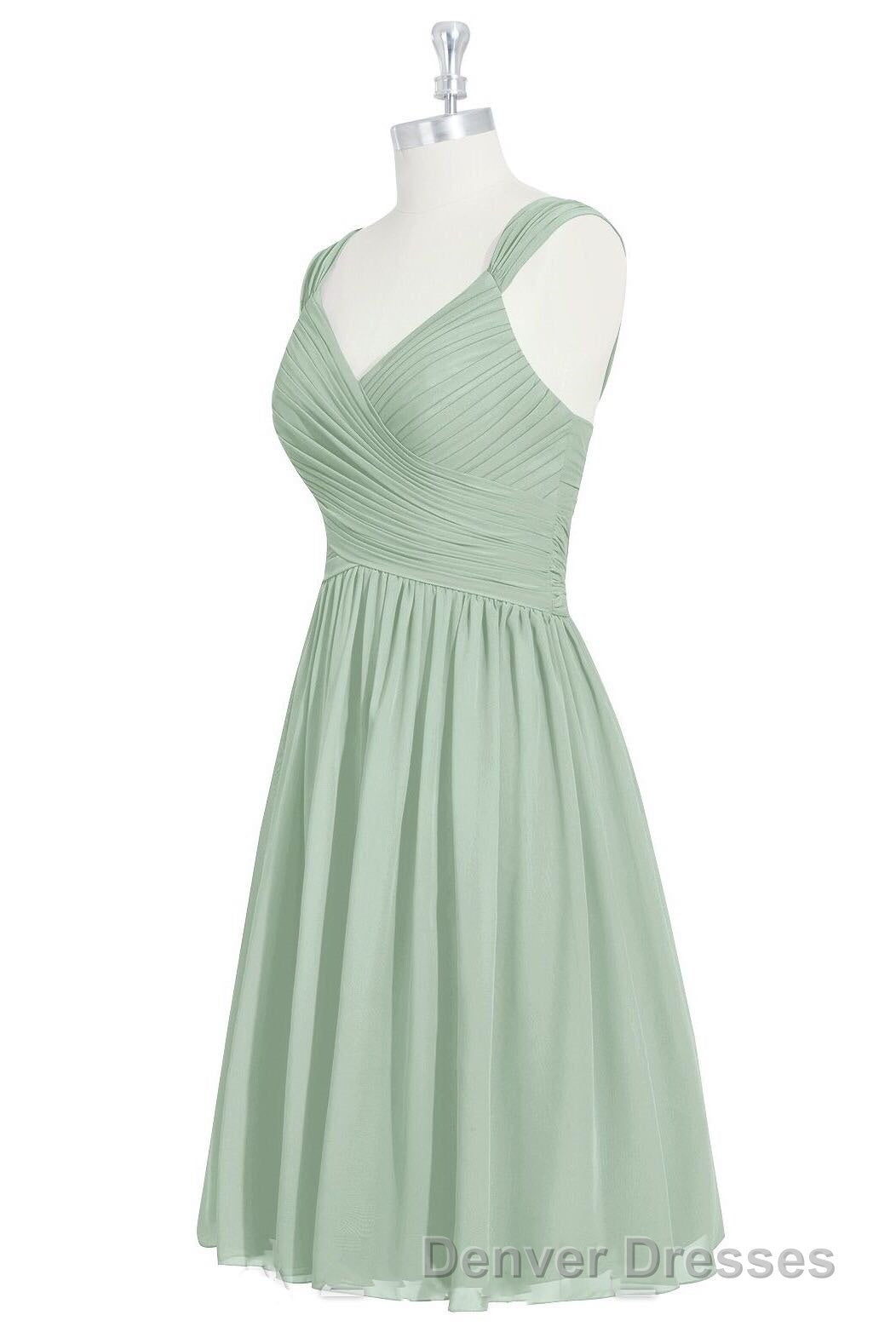 Sage Green Chiffon Lace-Up Short Bridesmaid Dress Secondary image
