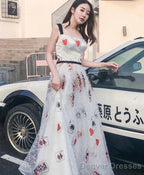 Unique White Tulle Long Prom Dress White Evening Dress