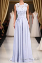 Lavender Lace Crew Neck A-Line Bridesmaid Dress