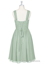 Sage Green Chiffon Lace-Up Short Bridesmaid Dress