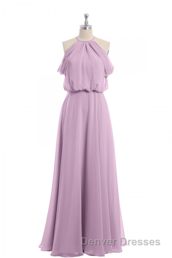 Sage Green Chiffon Halter Blouson-Style Long Bridesmaid Dress