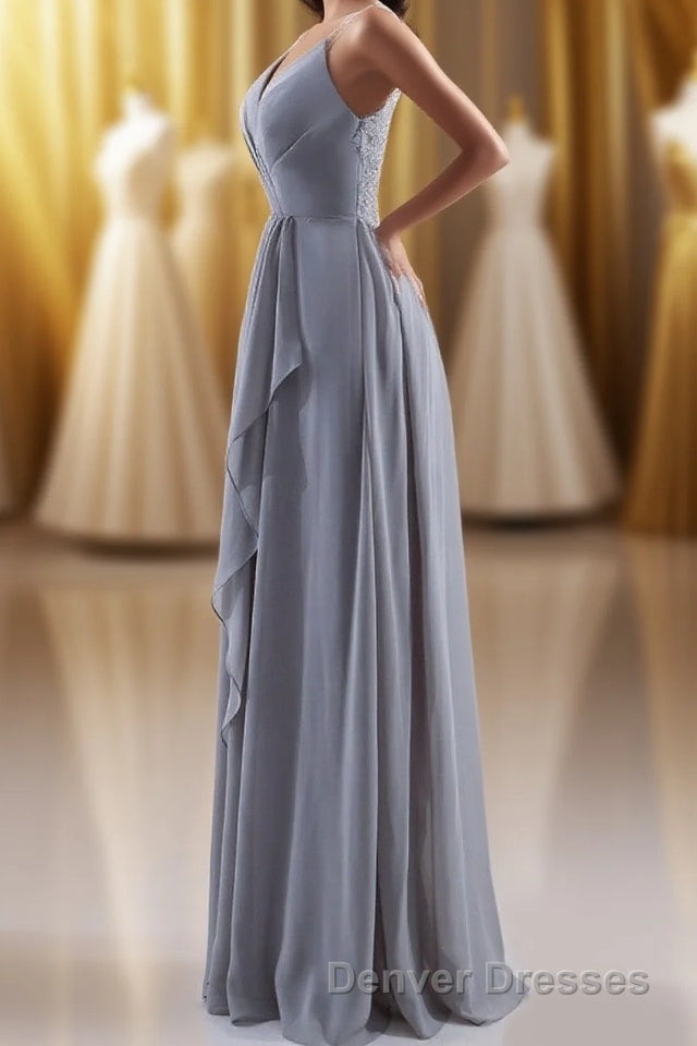 Silve Chiffon A-line Ruffles Long Bridesmaid Dress Main image