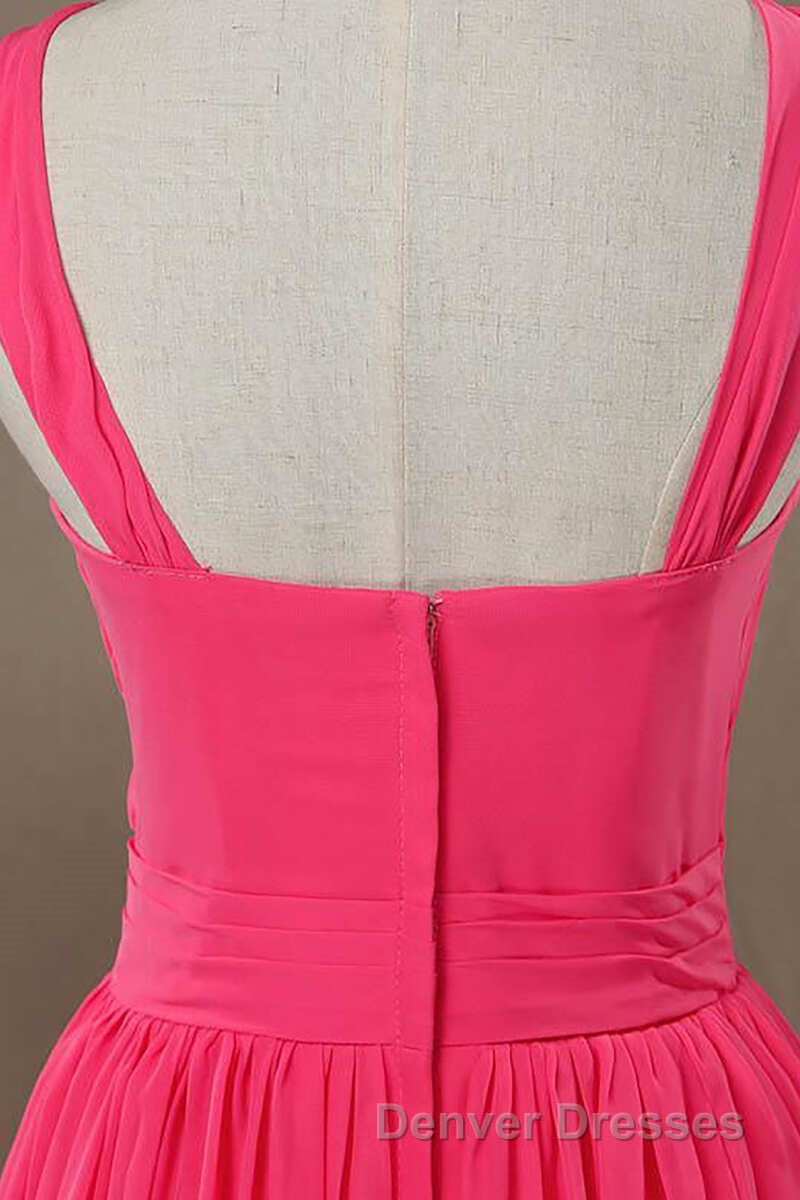 Neon Pink Halter Knee Length Bridesmaid Dress