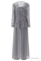 Mother of the Bride Dresses, Lace Chiffon Three-Piece Plus Size Mother of the Bride Pant Suits