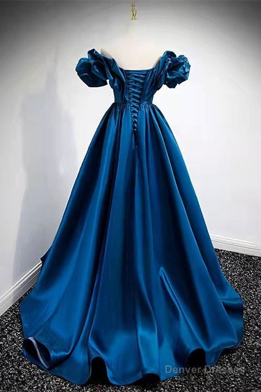 A-Line Dark Blue Off-the-Shoulder Stain Prom Gown Secondary image