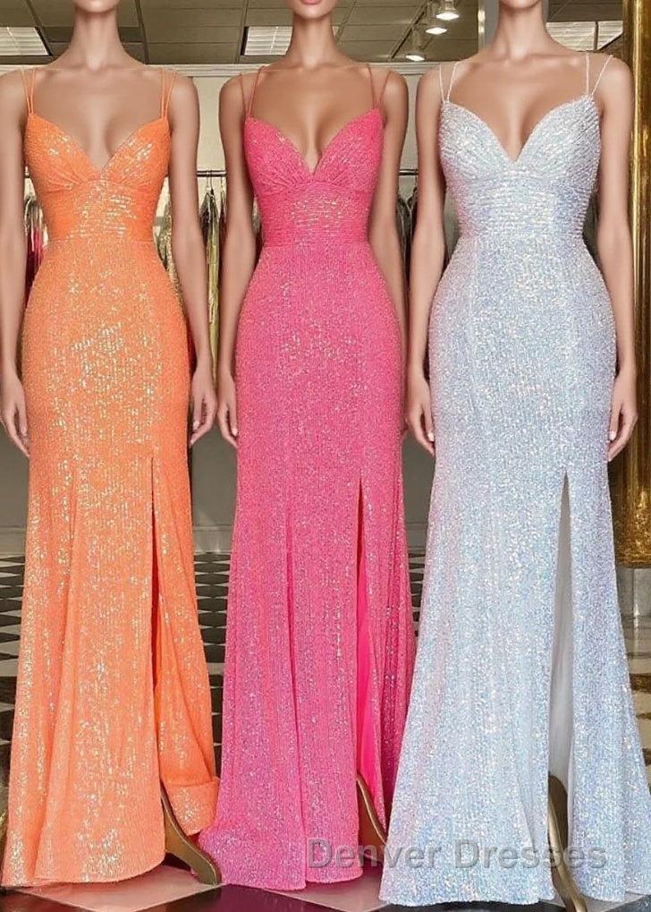Stunning Straps Sequined Mermaid Long Prom Dress Main image