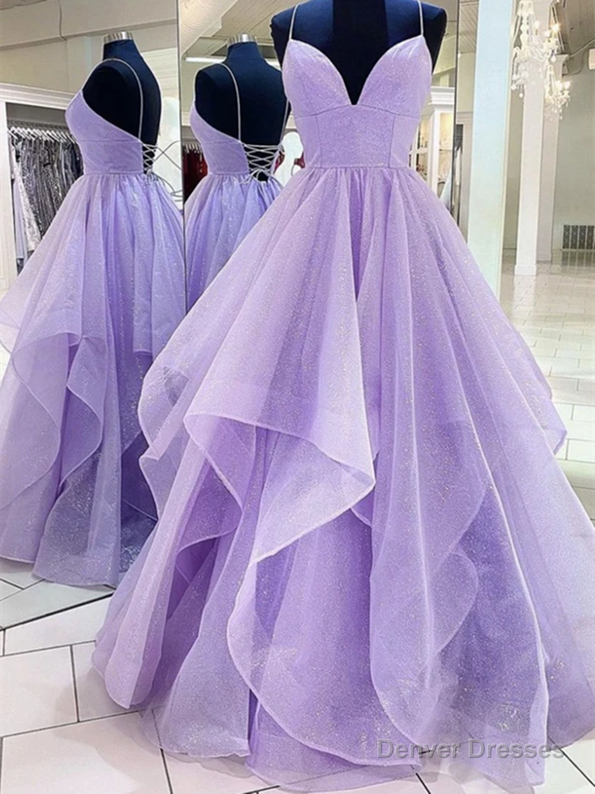 a line v neck purple tulle long prom dresses a line v neck purple backless long formal evening dresses Main image
