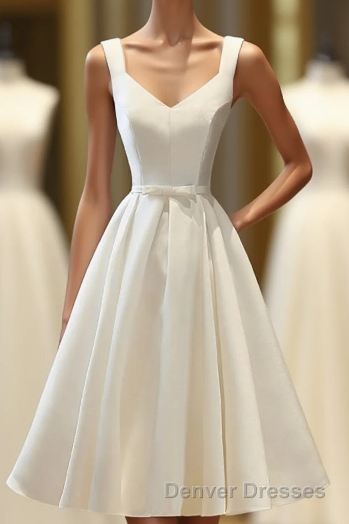 Simple V Neck White Short Prom Dress, White Homecoming Dress Main image