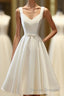 Simple V Neck White Short Prom Dress, White Homecoming Dress