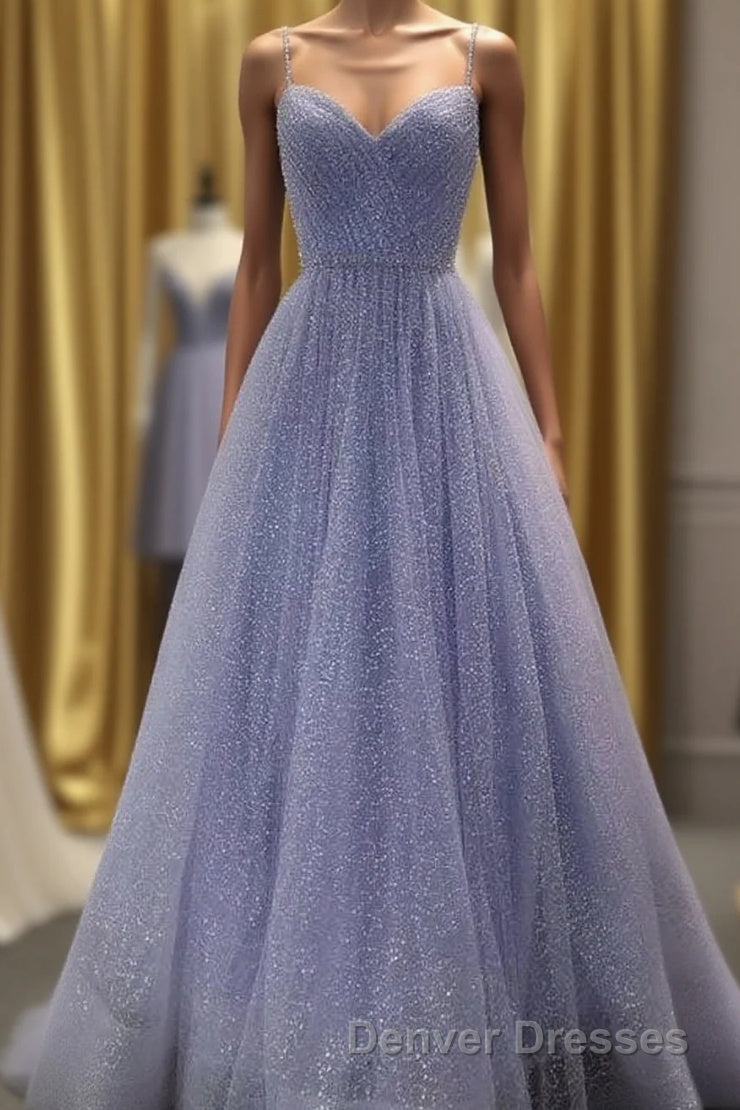 A Line Long Sparkly Spaghetti Straps Prom Dress Evening Formal Dress Fashion School Dance Dress Main image