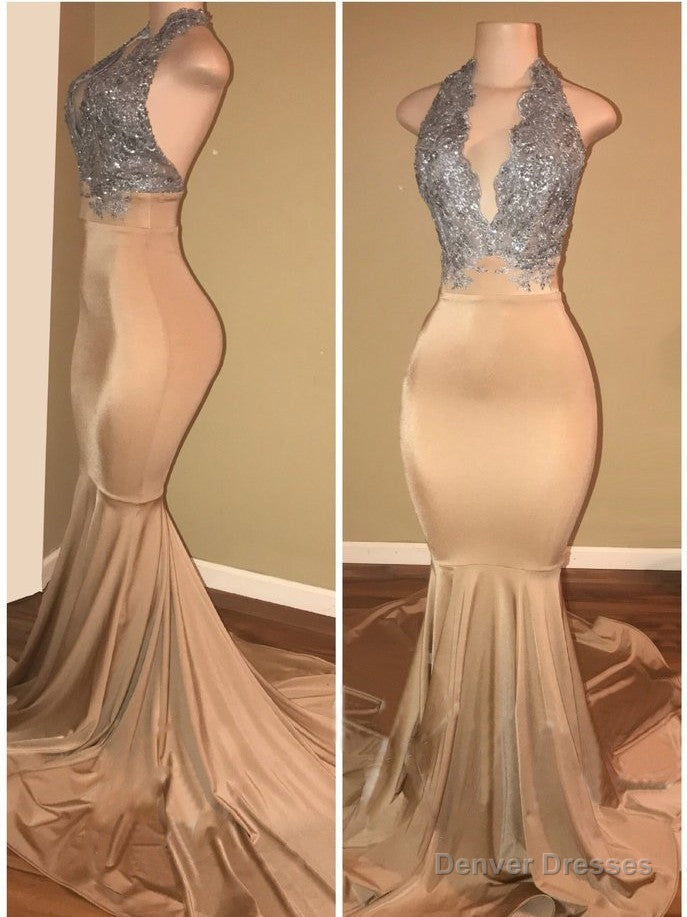 Luxurious Halter Sleeveless Lace Applique Mermaid Prom Dresses Secondary image