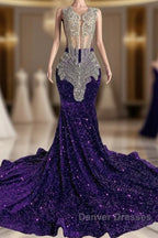 Sequined Sleeveless Mermaid Prom Dress with Beadings
