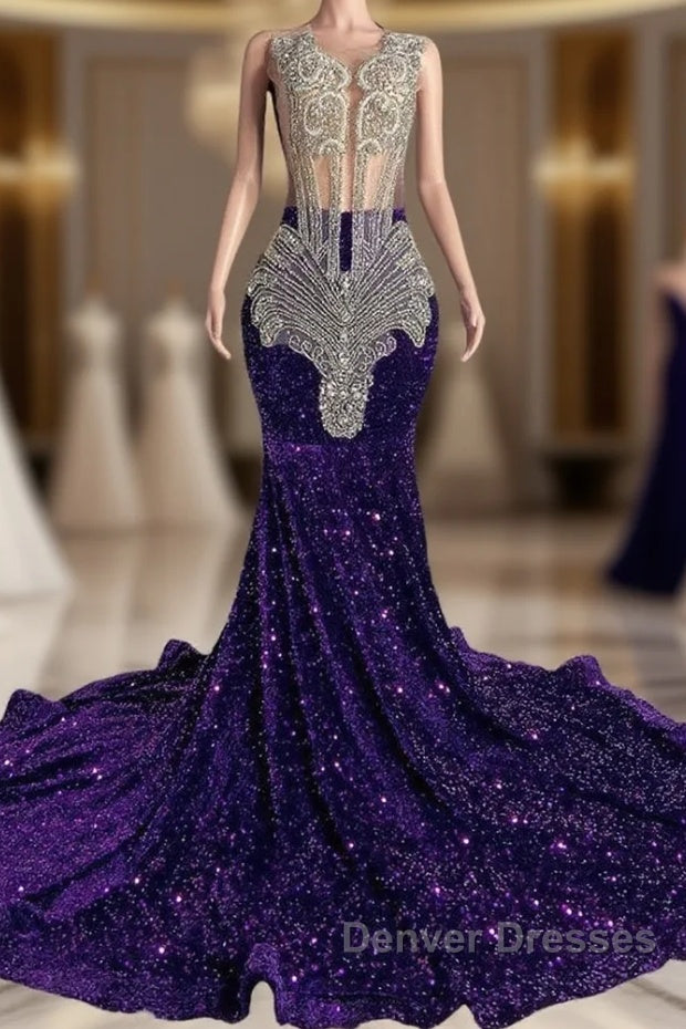Sequined Sleeveless Mermaid Prom Dress with Beadings