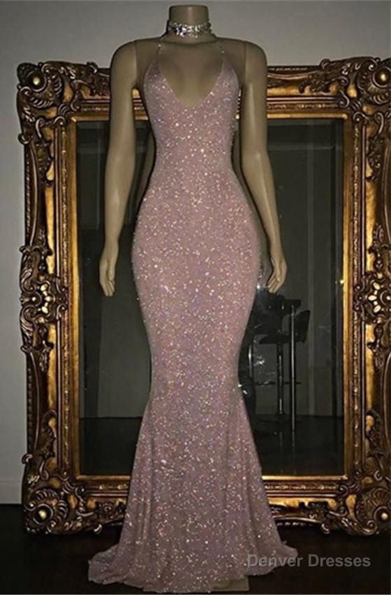 2025 Pink Halter Sequins Prom Dresses Main image