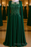 Dark Green A-Line Lace Appliques Chiffon Prom Dress