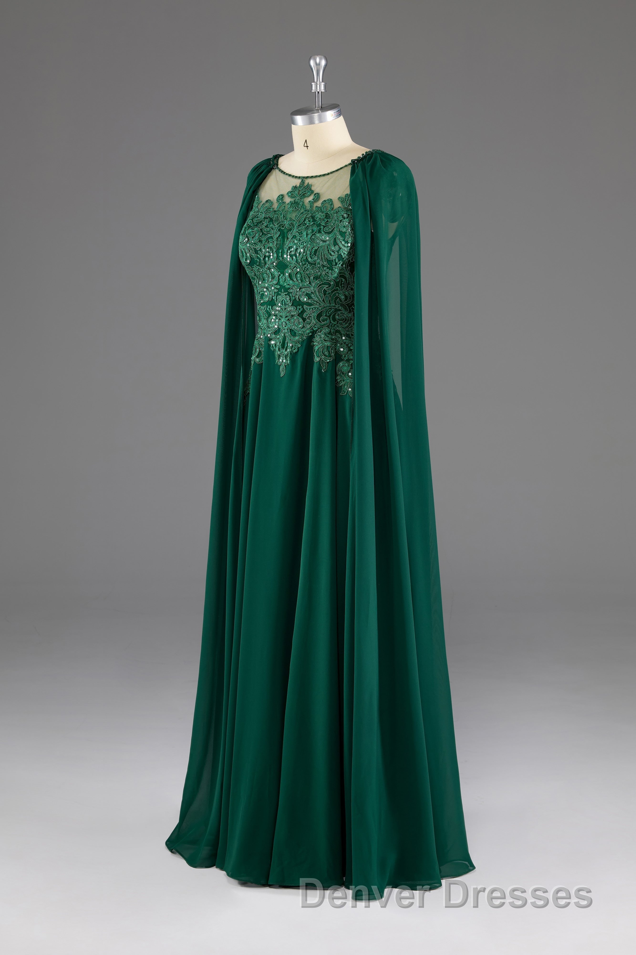 Dark Green A-Line Lace Appliques Chiffon Prom Dress Secondary image