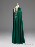Dark Green A-Line Lace Appliques Chiffon Prom Dress