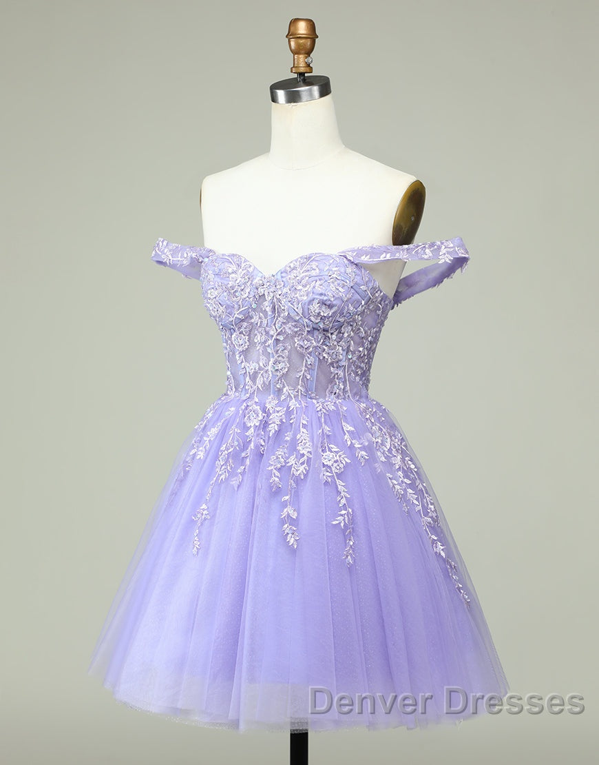 A-Line Off The Shoulder Short Tulle Dress With Appliques Secondary image