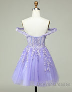 A-Line Off The Shoulder Short Tulle Dress With Appliques