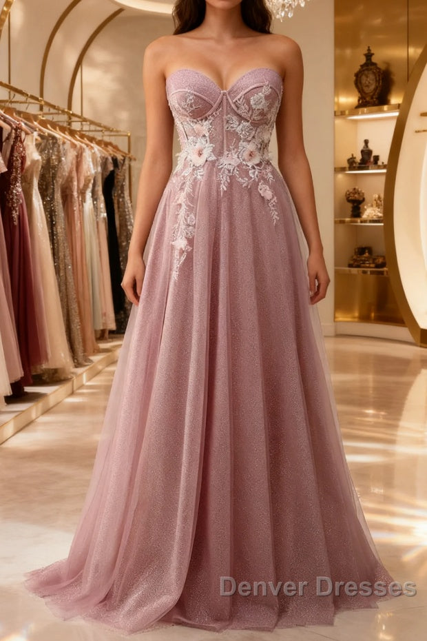A-Line Sweetheart Neckline Long Prom Dress With Appliques