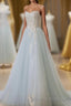 A-Line Tulle Lace Appliques Sweetheart Long Prom Dress, Strapless Evening Dress
