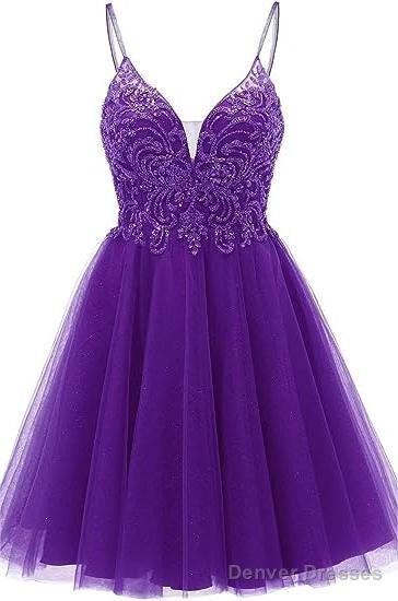 A-line Straps Appliques Tulle Short Homecoming Dresses