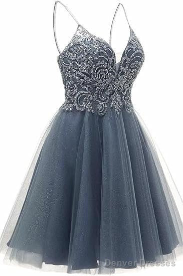A-line Straps Appliques Tulle Short Homecoming Dresses Main image